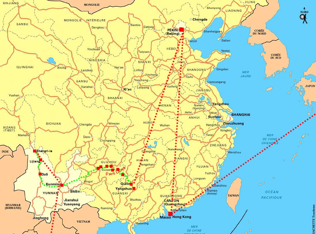 carte de notre parcours en Chine